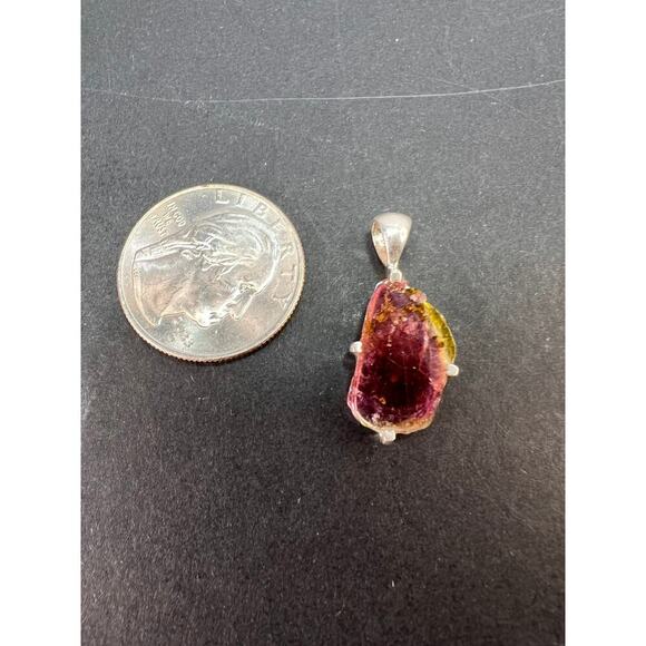 NEW Watermelon tourmaline sterling silver pendant 1.56 grams - Picture 3 of 11